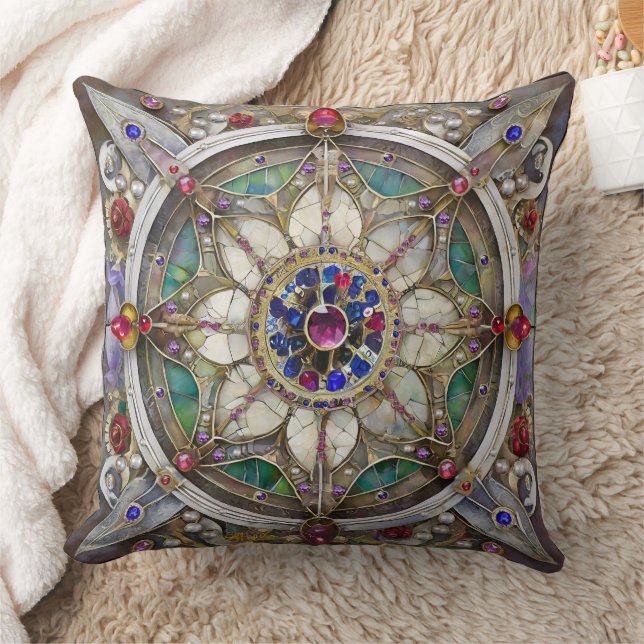 Ruby, Amethyst, Sapphire und Pearl Mandala Kissen (Decke)