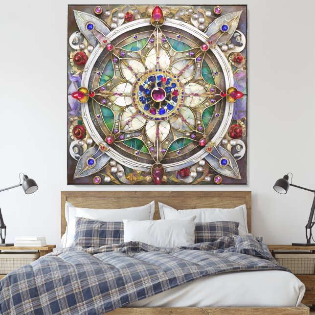 Ruby, Amethyst, Sapphire und Pearl Mandala Leinwanddruck (Insitu (Schlafzimmer))