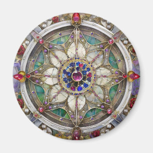 Ruby, Amethyst, Sapphire und Pearl Mandala Magnet