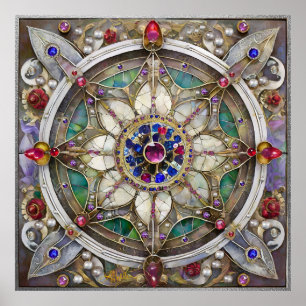 Ruby, Amethyst, Sapphire und Pearl Mandala Poster