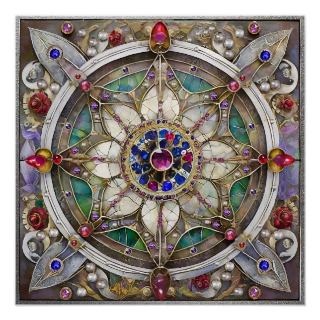 Ruby, Amethyst, Sapphire und Pearl Mandala Poster (Vorderseite)