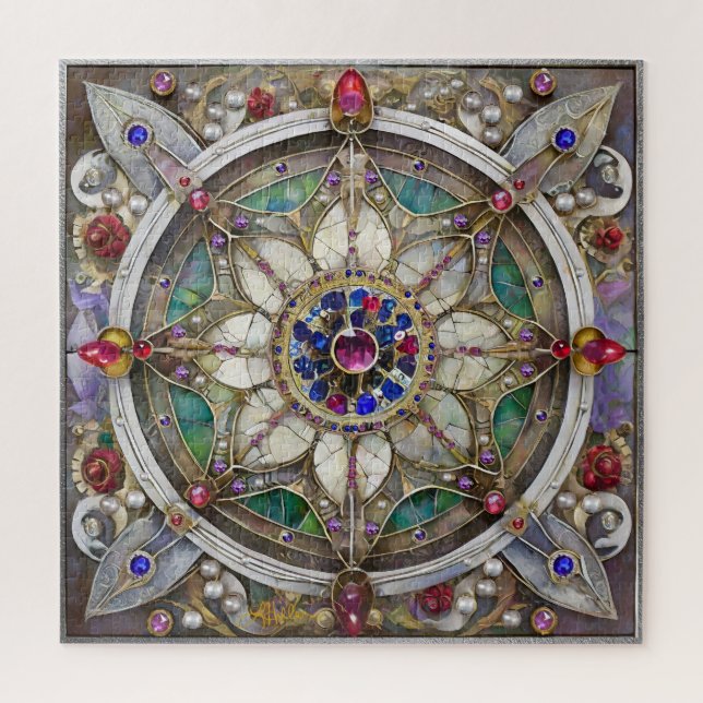 Ruby, Amethyst, Sapphire und Pearl Mandala Puzzle (Vertikal)