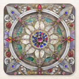 Ruby, Amethyst, Sapphire und Pearl Mandala Rechteckiger Pappuntersetzer