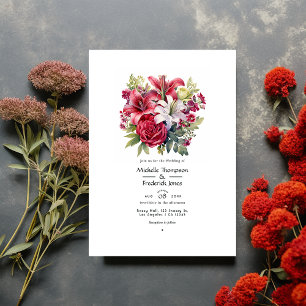 Ruby and Sage Floral Winter Wedding Einladung