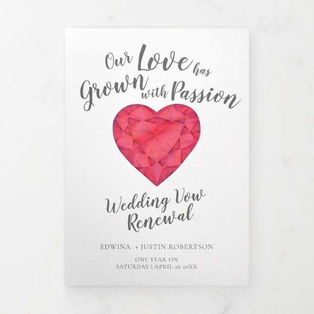 Ruby Aquarell Hochzeitsfeierprogramm Dreifach-gefaltete Programmkarte (Cover)