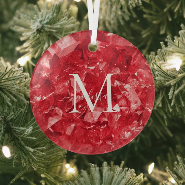 Ruby Birthstone Monogram Personalisiert Name Ornament Aus Glas (InSitu)