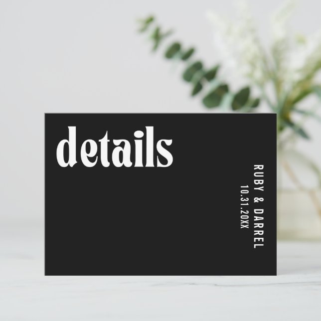 Ruby Black Modern Wedding Begleitkarte (Stehend Vorderseite)