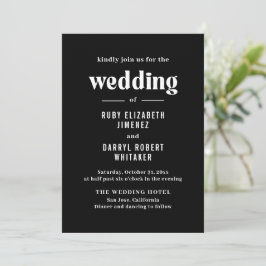 Ruby Black Modern Wedding Einladung