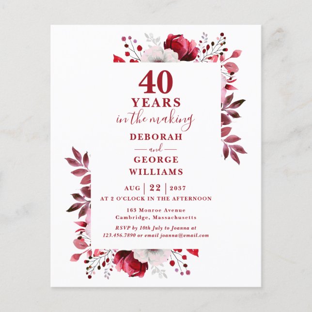 Ruby Budget 40. Hochzeitstag Blumenladen (Vorderseite)