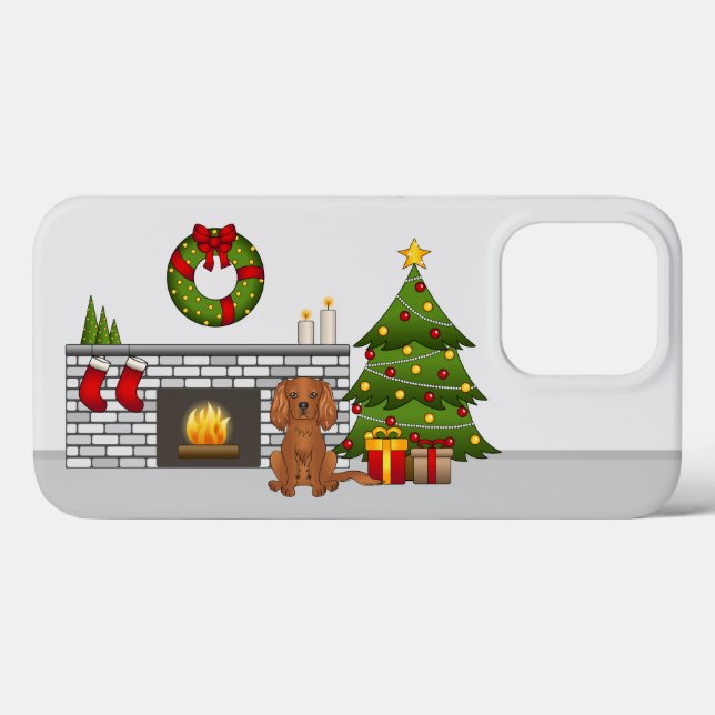 Ruby Cavalier Dog in einem Weihnachtszimmer Case-Mate iPhone Hülle (Rückseite (Horizontal))
