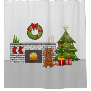 Ruby Cavalier Dog in einem Weihnachtszimmer Duschvorhang