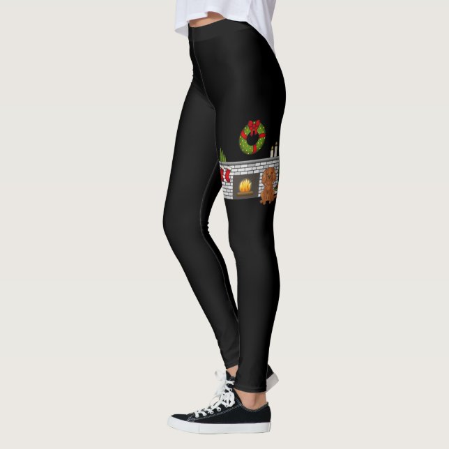 Ruby Cavalier Dog in einem Weihnachtszimmer schwar Leggings (Links)
