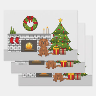 Ruby Cavalier Hund in einem festlichen Weihnachtsz Geschenkpapier Set