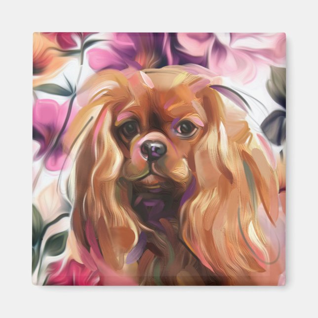 'Ruby' Cavalier Hund Kunst Magnet (Vorne)