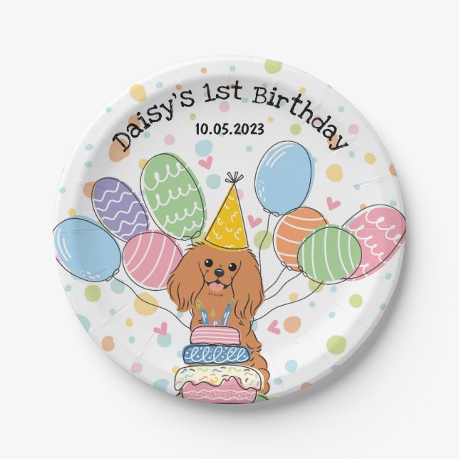 Ruby Cavalier King Charles Spaniel Birthday Pappteller (Vorderseite)