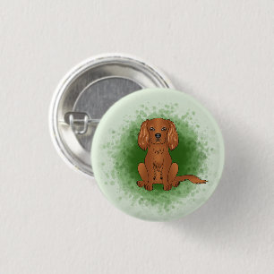 Ruby Cavalier King Charles Spaniel Dog On Green Button