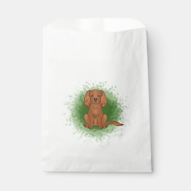 Ruby Cavalier King Charles Spaniel Dog On Green Geschenktütchen (Vorderseite)