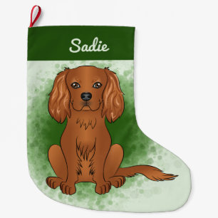 Ruby Cavalier King Charles Spaniel Dog On Green Großer Weihnachtsstrumpf
