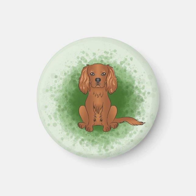 Ruby Cavalier King Charles Spaniel Dog On Green Magnet (Vorne)