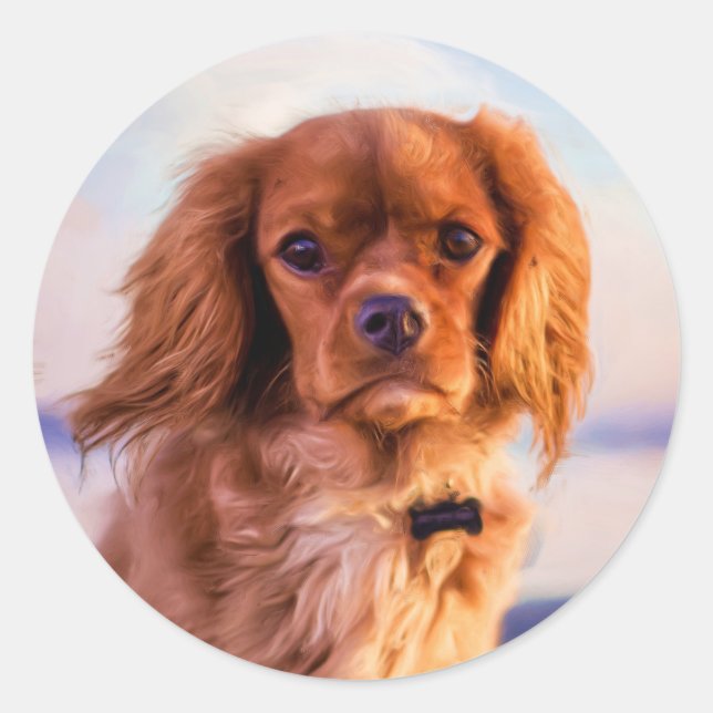 Ruby Cavalier King Charles Spaniel Dog Runder Aufkleber (Vorderseite)