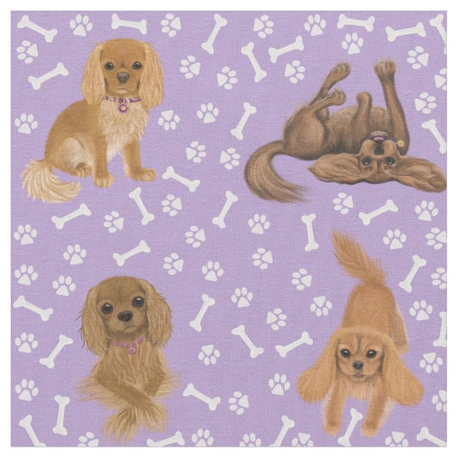 Ruby Cavalier King Charles Spaniel Fabric Stoff (Nahaufnahme)