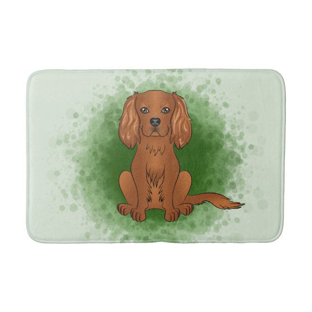 Ruby Cavalier King Charles Spaniel Hund auf Grün Badematte (Vorderseite)
