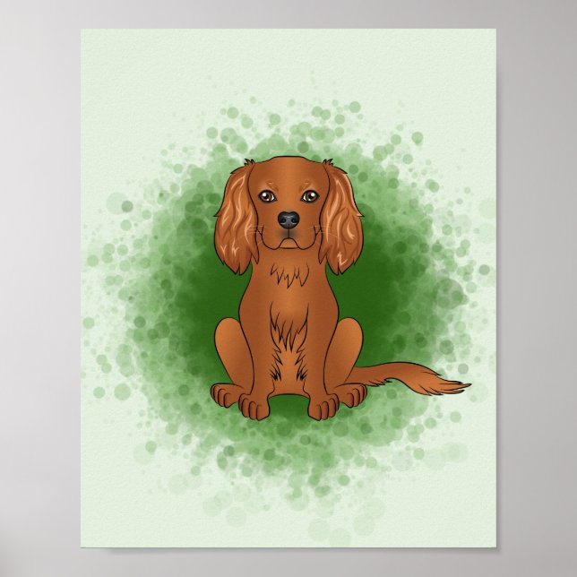 Ruby Cavalier King Charles Spaniel Hund auf Grün Poster (Vorne)