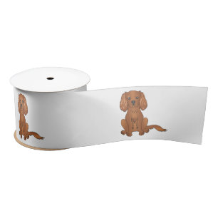 Ruby Cavalier King Charles Spaniel Hund sitzend Satinband