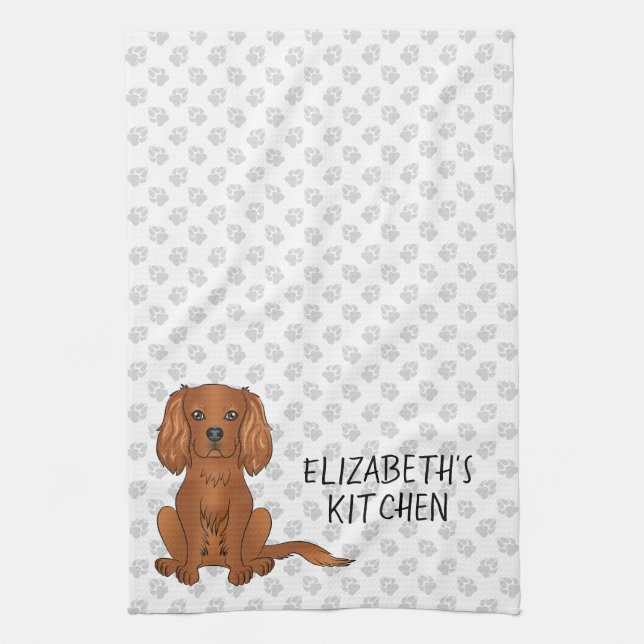 Ruby Cavalier King Charles Spaniel Hund & Text Geschirrtuch (Vertikal)