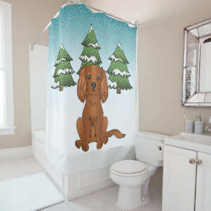 Ruby Cavalier King Charles Spaniel im Winter Duschvorhang