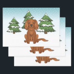 Ruby Cavalier King Charles Spaniel im Winter Geschenkpapier Set<br><div class="desc">Desteis originelle Cartoon Illustration einer niedlichen rubinfarbenen Cavalier Rasse Hund. Der Hund ist in einer Winterszene untergebracht. In der Szene schneit es im Hintergrund und hinter dem Hund stehen drei grüne Tannenbäume. Die Bäume haben Schnee auf ihnen. Der Hintergrund ist ein hellblau bis weiß Gradienten, die dieses Design, dass Frost...</div>
