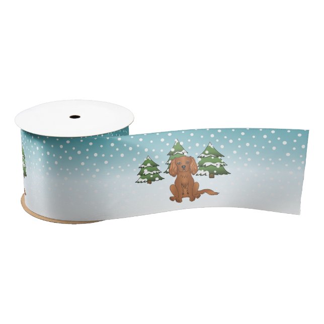 Ruby Cavalier King Charles Spaniel im Winter Satinband (Spule)