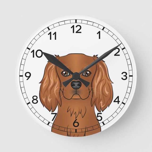 Ruby Cavalier King Charles Spaniel Kopf Runde Wanduhr (Vorderseite)