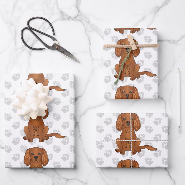 Ruby Cavalier King Charles Spaniel Pattern Geschenkpapier Set (Vorderseite)
