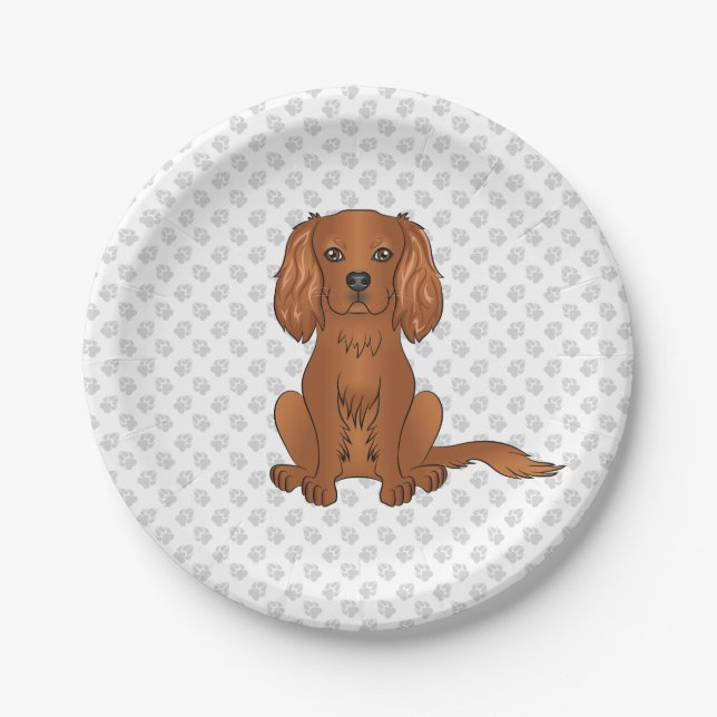 Ruby Cavalier King Charles Spaniel & Paws Pappteller (Vorderseite)