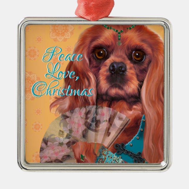 Ruby Cavalier Spaniel Ornament Aus Metall (Vorne)