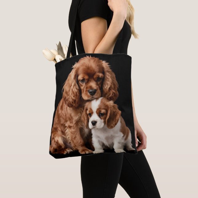 Ruby Cavalier Spaniel und ihr Blenheim-Welpe (Von Nahem)