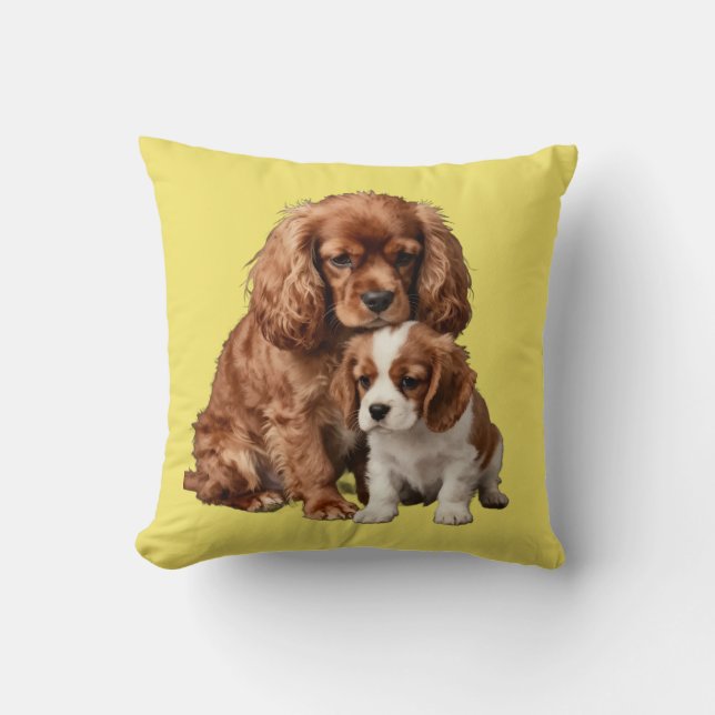 Ruby Cavalier Spaniel und ihr Blenheim-Welpe Kissen (Vorderseite)