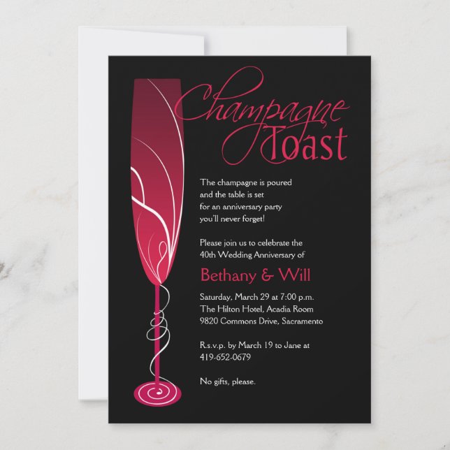 Ruby Champagne Toast Einladung (Vorderseite)