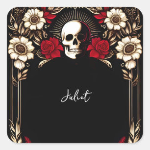 Ruby Claret White Heart Red Black Brautparty Quadratischer Aufkleber