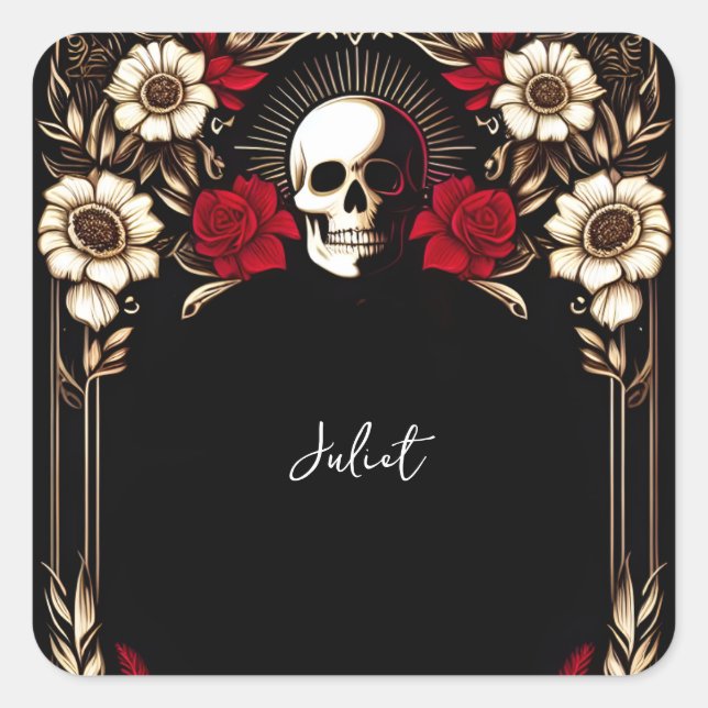 Ruby Claret White Heart Red Black Brautparty Quadratischer Aufkleber (Vorderseite)