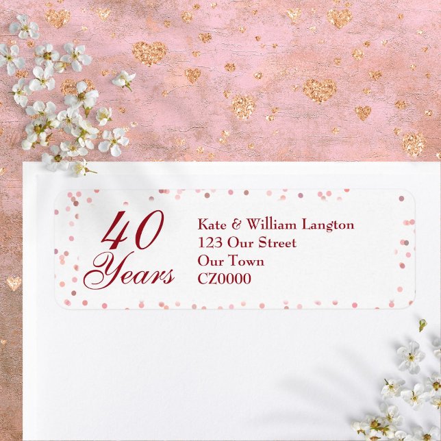 Ruby Confetti zum 40. Hochzeitstag (40th Wedding Anniversary Ruby Confetti Label)
