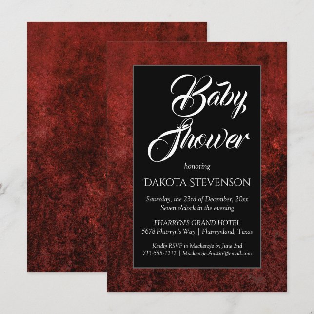 Ruby Crimson Red | Classic Grunge Baby Shower Einladung (Vorne/Hinten)