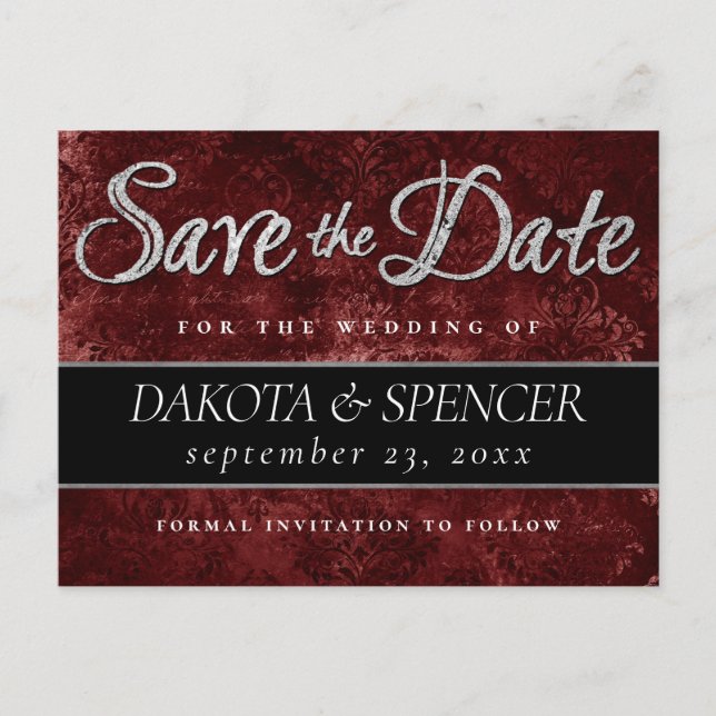 Ruby Crimson Red | Classic Grunge Save the Date Ankündigungspostkarte (Vorderseite)