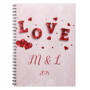 Ruby Crystal Liebe and Hearts Notebook Notizblock