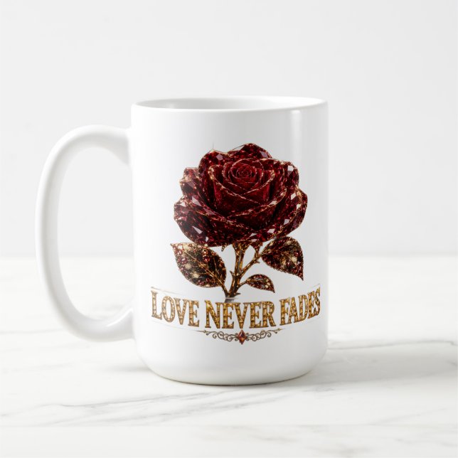 Ruby Crystal Rose – Love Never Fades Kaffeetasse (Links)