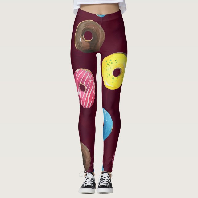 Ruby Donuts: Aquarellfarbenes, nahtloses Muster. Leggings (Vorderseite)