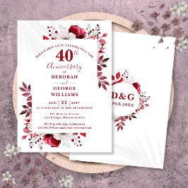 Ruby Elegant Floral 40. Hochzeitstag Einladung