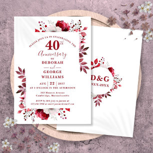 Ruby Elegant Floral 40. Hochzeitstag  Einladung