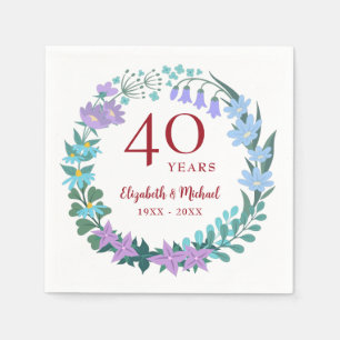 Ruby Floral Bluebell Wreath zum 40. Jahrestag Serviette
